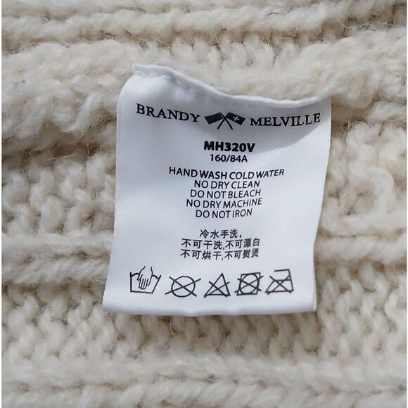 Brandy Melville womens sweater cable knit xl beige preppy classic teacher wool - Picture 8 of 10